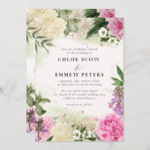 Rustic Boho Pink White Paars Floral Wedding Kaart (Voorkant / Achterkant)