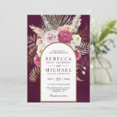 Rustic Boho Plum Floral Arch Wedding Kaart (Staand voorkant)