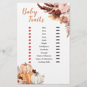 Rustic Boho Pumpkin Baby shower Baby Traits Games