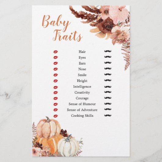 Rustic Boho Pumpkin Baby shower Baby Traits Games (Voorkant)