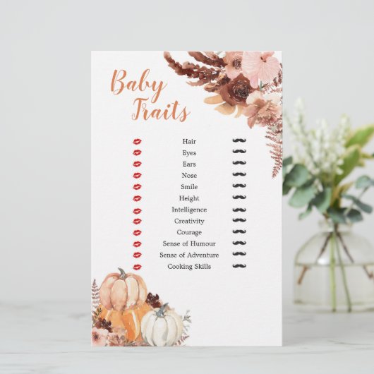 Rustic Boho Pumpkin Baby shower Baby Traits Games (Staand voorkant)