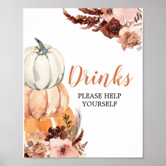 Rustic Boho Pumpkin Baby shower Drink Poster (Voorkant)