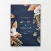 Rustic Boho Pumpkin Foto QR Code Navy Weddenschap Drieluik Uitnodiging (Cover)