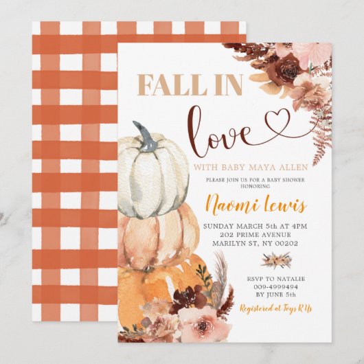 Rustic Boho Pumpkin Herfst in Love Baby shower Kaart (Voorkant / Achterkant)