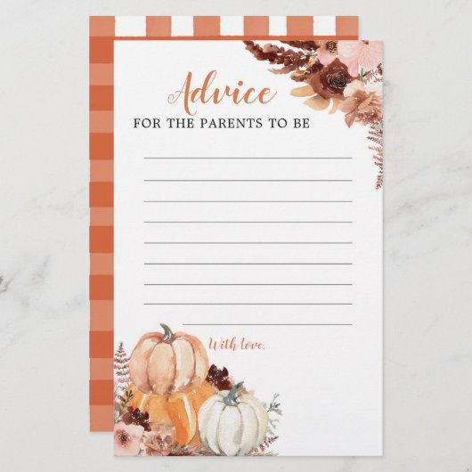 Rustic Boho Pumpkin Oh Baby Advice Kaart (Voorkant / Achterkant)