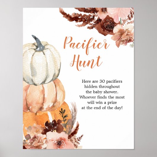 Rustic Boho Pumpkin Pacifier Hunt Games Sign Poster (Voorkant)