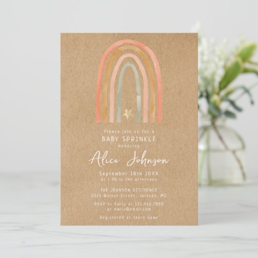 Rustic Boho Rainbow Baby Sprinkle Kaart (Staand voorkant)