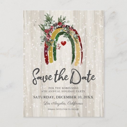 Rustic Boho Rainbow kerstparty Save the Date Aankondigingskaart (Voorkant)