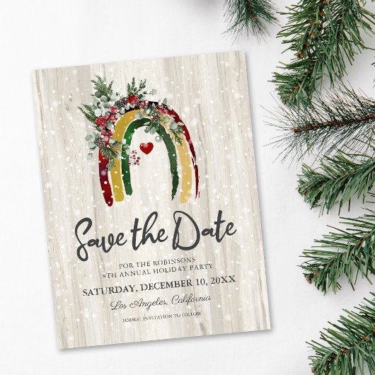 Rustic Boho Rainbow kerstparty Save the Date Aankondigingskaart