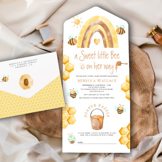 Rustic Boho Rainbow Sweet Little Bee Baby shower All In One Uitnodiging