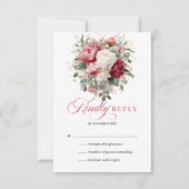 Rustic Boho Red Blush Floral RSVP Enclosure Kaartje (Voorkant)