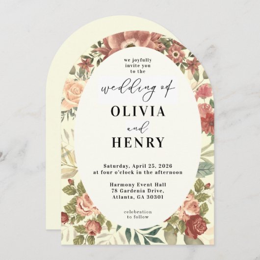 Rustic Boho Red Roses Floral Wedding Kaart (Voorkant / Achterkant)