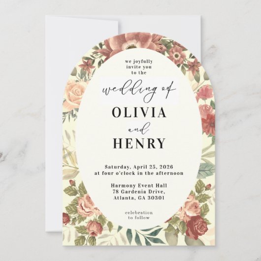 Rustic Boho Red Roses Floral Wedding Kaart (Voorkant)