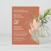 Rustic Boho reed Palm Pampas Terracotta Wedding Kaart (Staand voorkant)