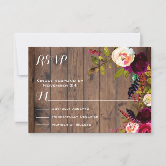 Rustic Boho RSVP donker hout (Voorkant)