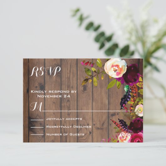 Rustic Boho RSVP donker hout (Staand voorkant)