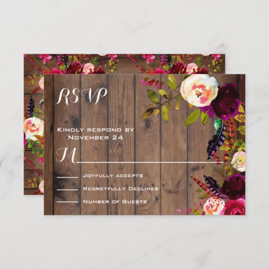 Rustic Boho RSVP donker hout (Voorkant / Achterkant)