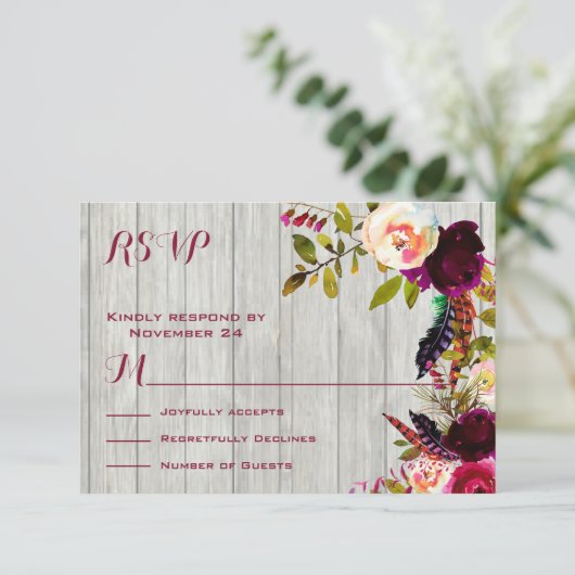 Rustic Boho RSVP verweerd hout (Staand voorkant)