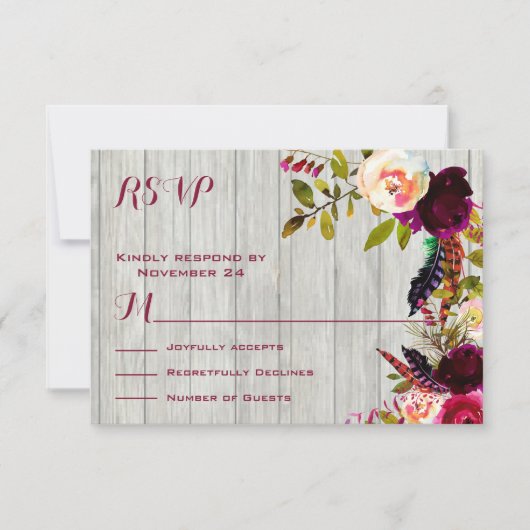 Rustic Boho RSVP verweerd hout Kaartje (Voorkant)