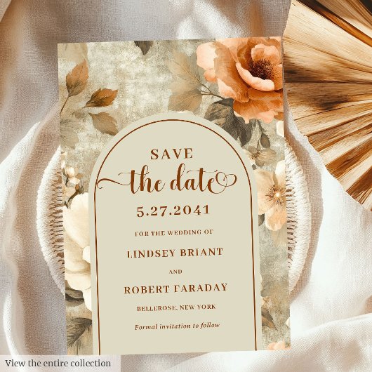 Rustic Boho Rusty Ivory Sage Floral Save The Date Kaart