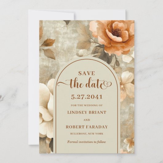 Rustic Boho Rusty Ivory Sage Floral Save The Date Kaart (Voorkant)