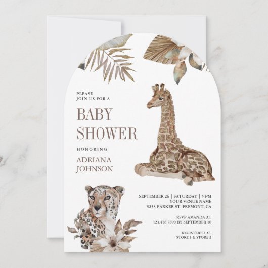 Rustic Boho Safari Leopard and Giraffe Baby Shower Kaart (Voorkant)