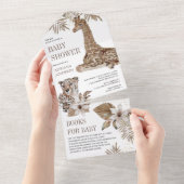 Rustic Boho Safari Leopard en Giraffe Baby shower All In One Uitnodiging (Afscheurbaar)