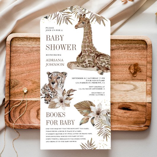Rustic Boho Safari Leopard en Giraffe Baby shower All In One Uitnodiging