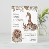 Rustic Boho Safari Lion and Giraffe Baby Shower Kaart (Staand voorkant)