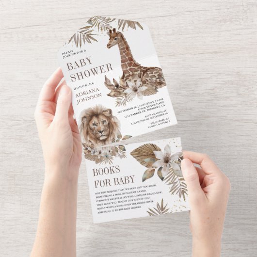 Rustic Boho Safari Lion en Giraffe Baby shower All In One Uitnodiging (Afscheurbaar)