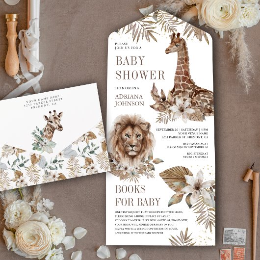 Rustic Boho Safari Lion en Giraffe Baby shower All In One Uitnodiging