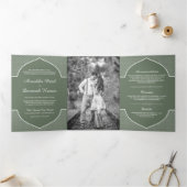 Rustic Boho Sage Green Ethnic Indian Arch Wedding Drieluik Uitnodiging (Binnen)