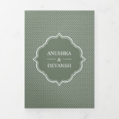 Rustic Boho Sage Green Ethnic Indian Arch Wedding Drieluik Uitnodiging (Cover)