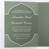Rustic Boho Sage Green Ethnic Indian Arch Wedding Drieluik Uitnodiging (Binnenzijde eerst)