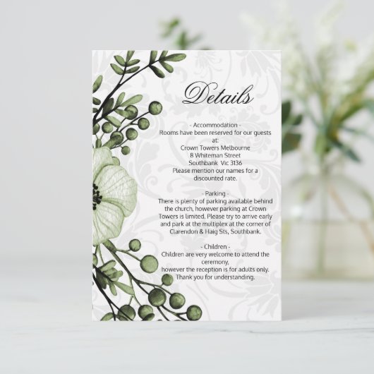 Rustic Boho Sage - Groene details Informatiekaartje (Staand voorkant)