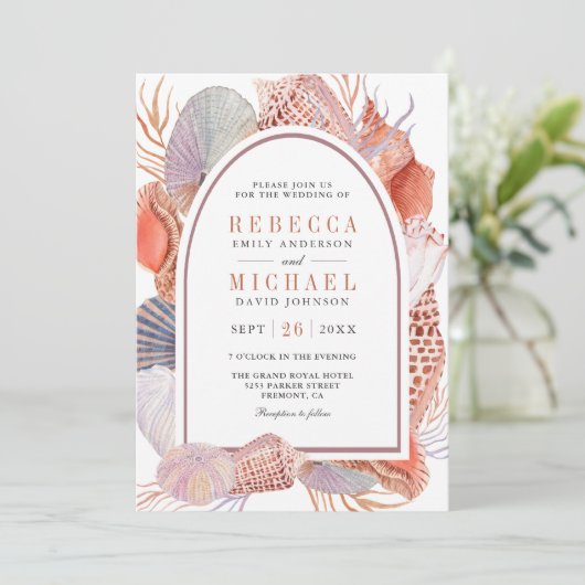 Rustic Boho Seashells Nautical QR Code Weddenschap Kaart (Staand voorkant)