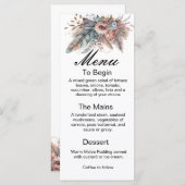 Rustic Boho Silver & Pink Floral Wedding Menu (Voorkant / Achterkant)