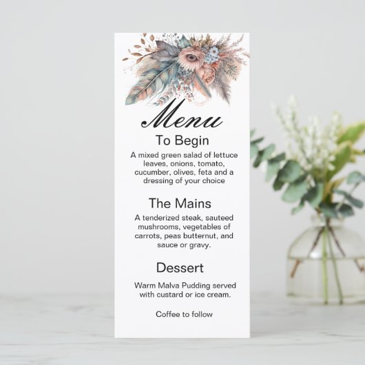 Rustic Boho Silver & Pink Floral Wedding Menu (Staand voorkant)