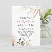 Rustic Boho Simple Floral Nuestra Boda Wedding Kaart (Staand voorkant)