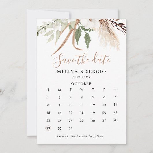 Rustic Boho Simple Floral Save the Date Calendar (Voorkant)