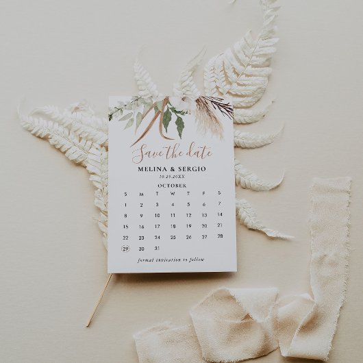 Rustic Boho Simple Floral Save the Date Calendar
