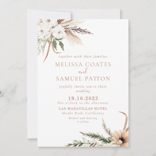 Rustic Boho Simple Floral Wedding Kaart (Voorkant)