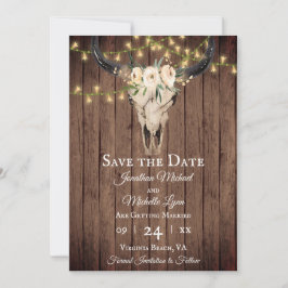 Rustic Boho Skull en Lichten op het Houthuwelijk Save The Date