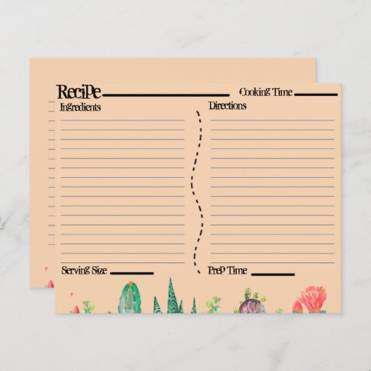 Rustic Boho Southwest Catcus Recipe Kaarten (Voorkant / Achterkant)