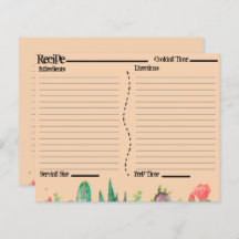 Rustic Boho Southwest Catcus Recipe Kaarten