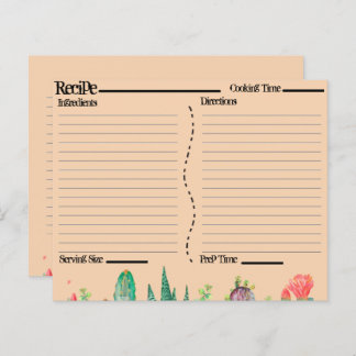 Rustic Boho Southwest Catcus Recipe Kaarten