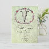 Rustic Boho Southwest Koe Skull & Rozen Floral Kaart (Staand voorkant)