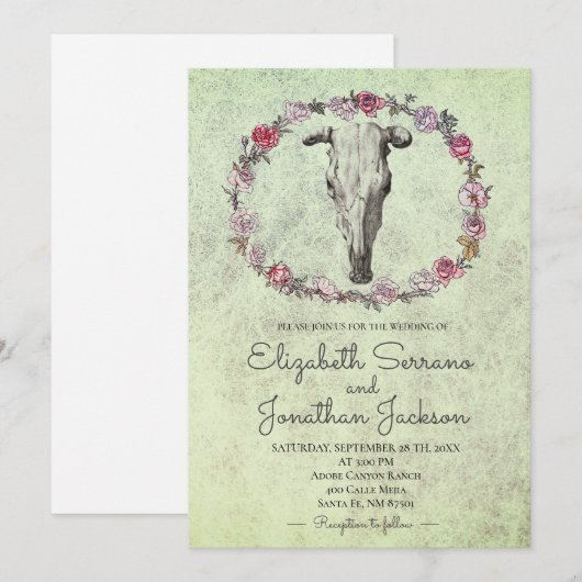 Rustic Boho Southwest Koe Skull & Rozen Floral Kaart (Voorkant / Achterkant)