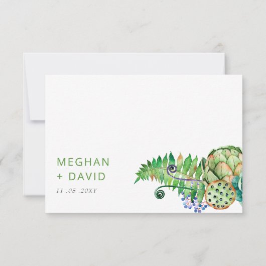 Rustic Boho Succulent Cactus Greenery Wedding RSVP Kaartje (Achterkant)