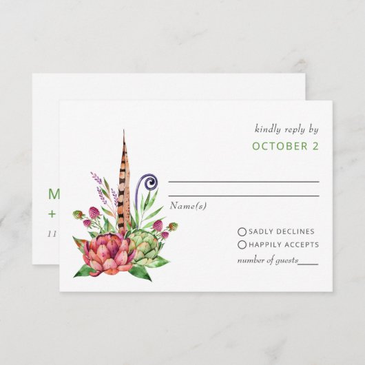 Rustic Boho Succulent Cactus Greenery Wedding RSVP Kaartje (Voorkant / Achterkant)